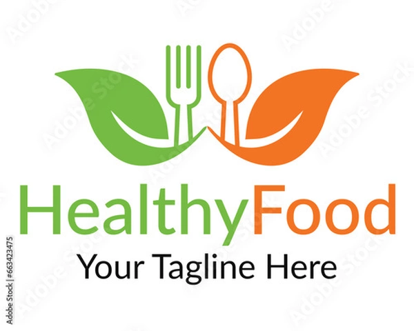 Fototapeta Health Food Logo with smile template of food company and vector design
