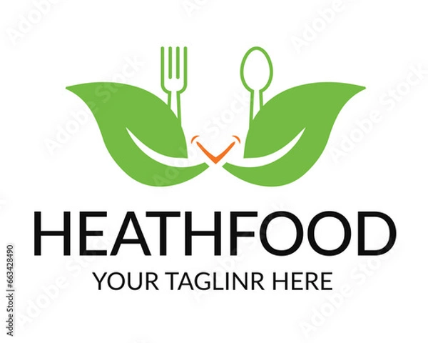 Fototapeta Health Food Logo with smile template of food company and vector design