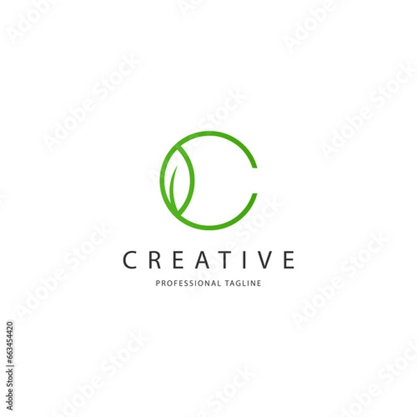 Fototapeta Initial Letter C with Leaf Logo Design