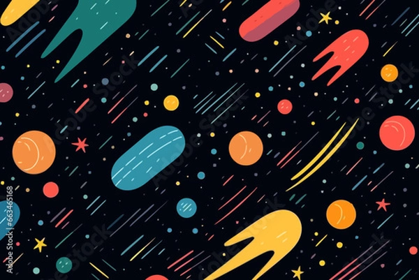Fototapeta Meteor showers quirky doodle pattern, wallpaper, background, cartoon, vector, whimsical Illustration