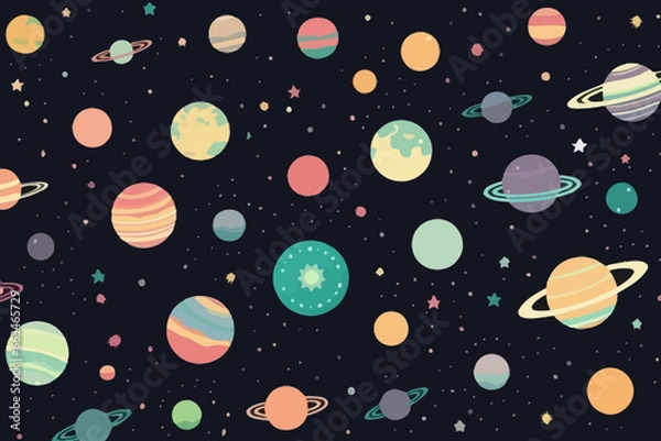 Fototapeta Planetary alignments quirky doodle pattern, wallpaper, background, cartoon, vector, whimsical Illustration