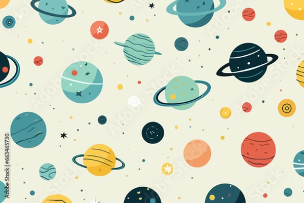 Fototapeta Planetary alignments quirky doodle pattern, wallpaper, background, cartoon, vector, whimsical Illustration