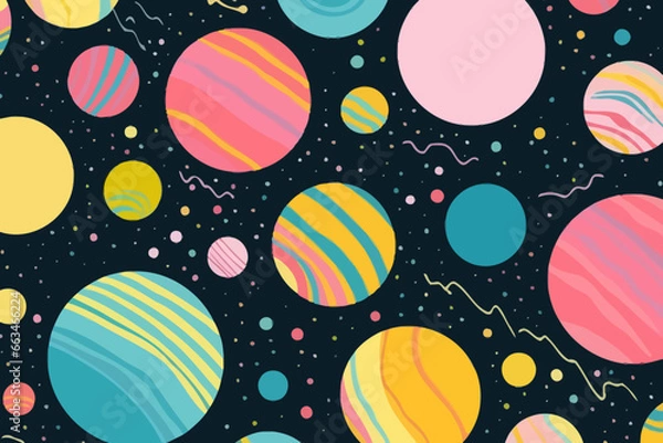 Fototapeta Jupiter moons quirky doodle pattern, wallpaper, background, cartoon, vector, whimsical Illustration