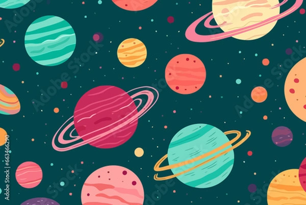 Fototapeta Jupiter moons quirky doodle pattern, wallpaper, background, cartoon, vector, whimsical Illustration