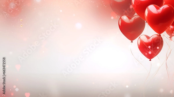 Fototapeta Balloons in the shape of a heart on a pink background, Valentine's Day 1