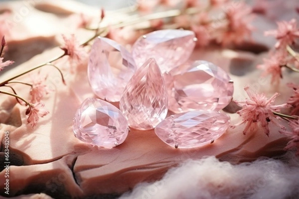 Obraz Morganite placed delicately on pink rose petals