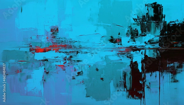 Fototapeta Abstract oil painting, neon red, pink, blue brush strokes background, wallpaper, paint texture, bold art, expressive artwork, fine realistic detail, modern style, evoking vibrant emotions, feelings