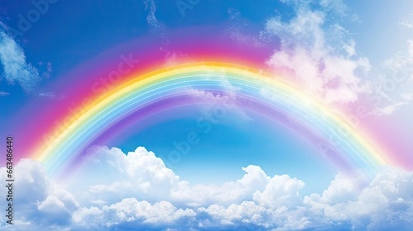 Fototapeta  a rainbow in the sky with clouds and a blue sky.  generative ai