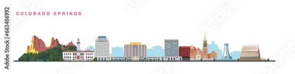Fototapeta Colorado springs city landmarks architecture design isolated vector illustration	