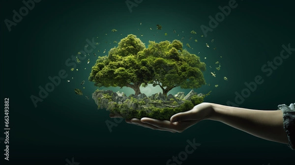 Obraz hand holding tree on earth
