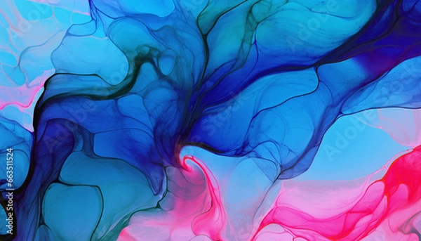 Fototapeta mesmerizing abstract liquid ink flow swirls, background pattern, vibrant neon purple blue pink red color, colorful wallpaper backdrop, intricate fine detail, modern contemporary art texture