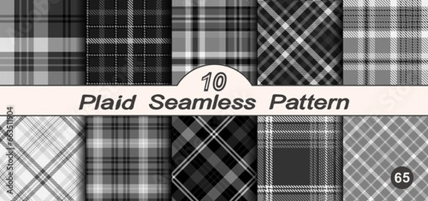 Obraz Set black with white plaid seamless vector pattern.