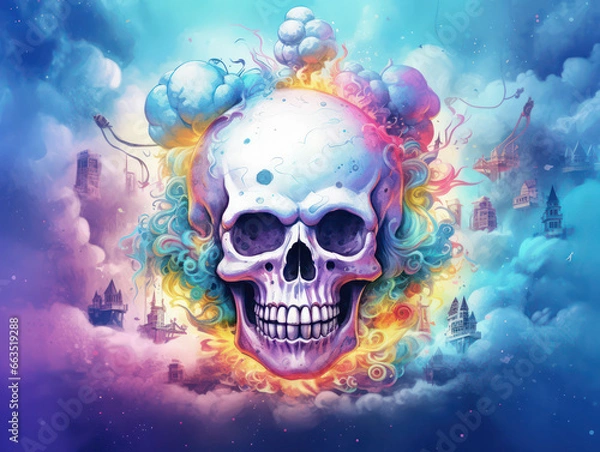 Fototapeta Psychedelic Colorful Skull Painting, Generative AI