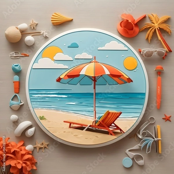 Obraz Beach Logo Beach Illustration Beach Icon Beach Background Ocean Logo AI Generative