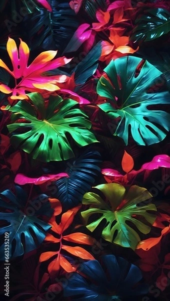 Obraz Neon Tropical Leaves Background Palm Leaves Background Leaf Background Tropical Wallpaper Forest Background AI Generative