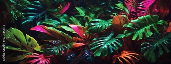 Obraz Neon Tropical Leaves Background Palm Leaves Background Leaf Background Tropical Wallpaper Forest Background AI Generative