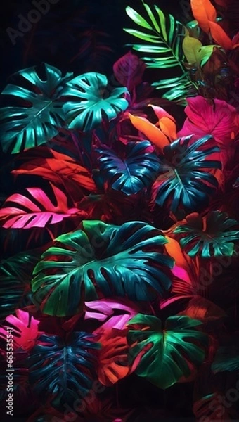 Obraz Neon Tropical Leaves Background Palm Leaves Background Leaf Background Tropical Wallpaper Forest Background AI Generative