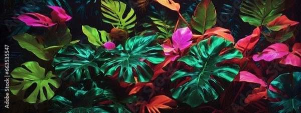 Obraz Neon Tropical Leaves Background Palm Leaves Background Leaf Background Tropical Wallpaper Forest Background AI Generative