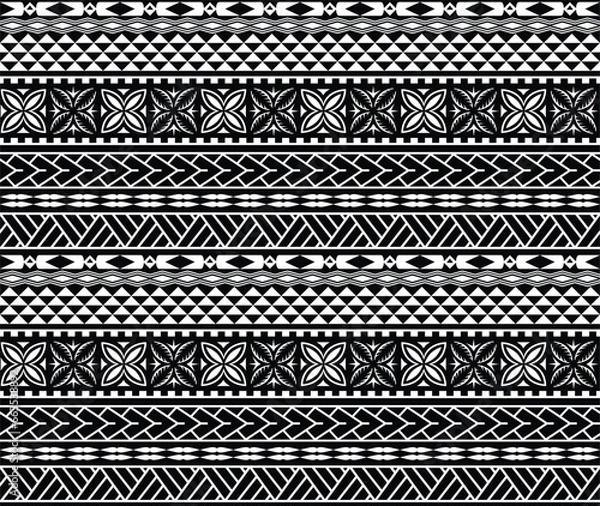 Fototapeta Ethnic Hawaiian tattoo pattern in black and white color.