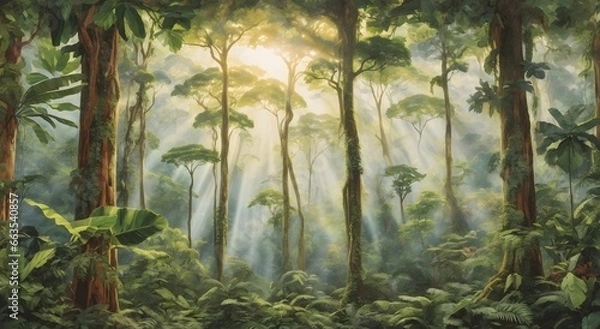 Obraz Dipterocarp Forest Scene Illustration Dipterocarp Forest Background Forest Wallpaper Tropical Background Landscape Background Ai Generative