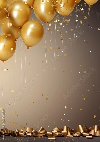 Fototapeta Party invitation card background with golden balloons, free copy space for text