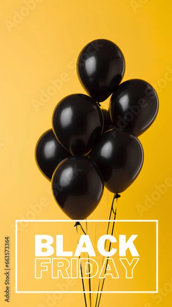 Obraz Black Friday. Black balloons with yellow background. 