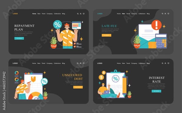 Fototapeta Debt management web banner or landing page dark or night mode