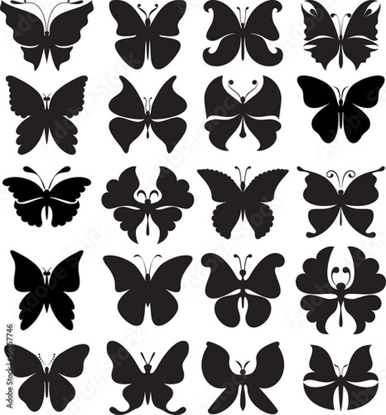 Obraz Set of black silhouettes of butterflies