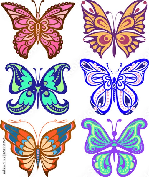Fototapeta Butterflies variety of complex shape. Decoration silhouette