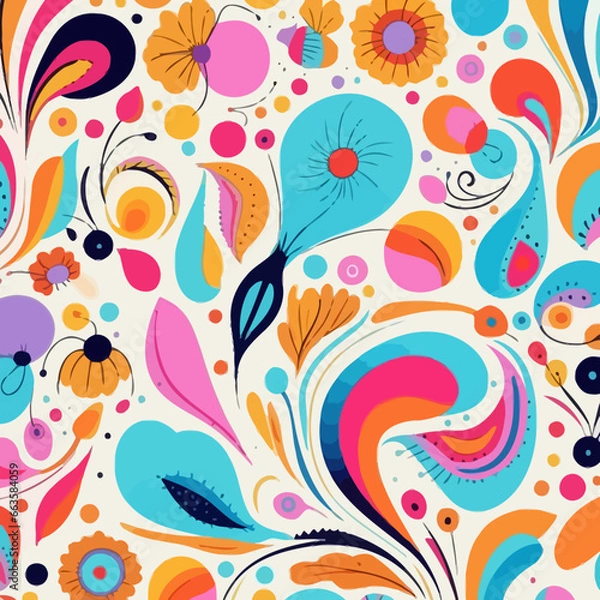Fototapeta Fractal quirky doodle pattern, background, cartoon, vector, whimsical Illustration