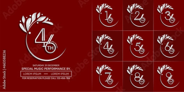 Fototapeta set of anniversary logotype silver color with swoosh and ornament for special celebration event