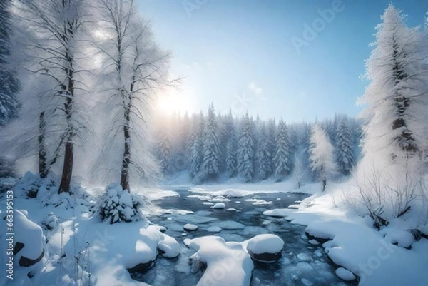 Obraz winter landscape with river