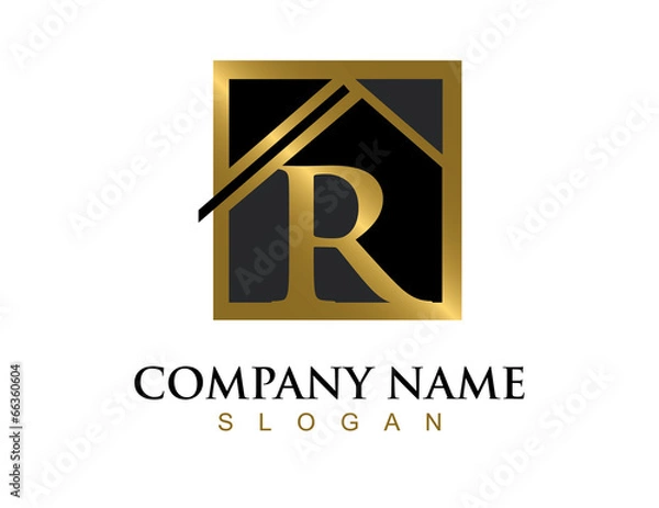 Fototapeta Gold letter R house logo