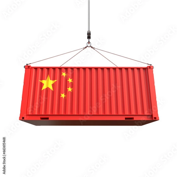 Fototapeta Shipping container with China flag on transparent background, PNG file