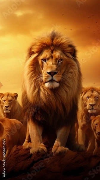Obraz a textured background surrounded by lions herd, Ultra realistic, vertical format, background image, generative AI