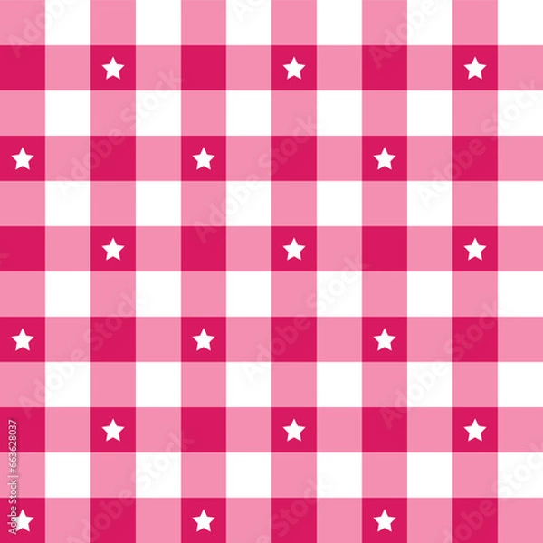 Fototapeta Pink plaid pattern with star background. plaid pattern background. plaid background. Seamless pattern. for backdrop, decoration, gift wrapping, gingham tablecloth, blanket, tartan.