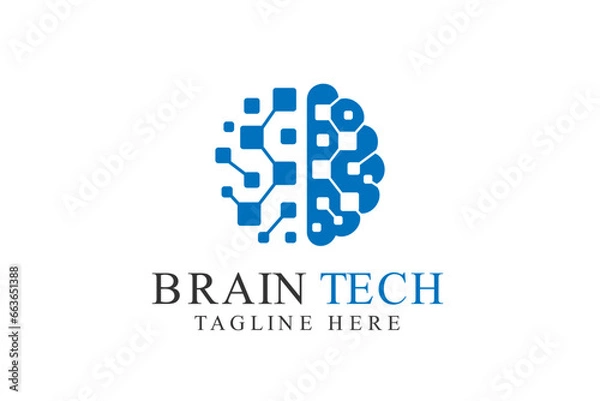 Fototapeta brain logo suitable for technology logo design. brain tech vector logo template. Artificial intelligence logo