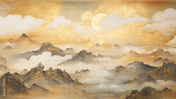 Obraz Gold ink painting Landscape painting