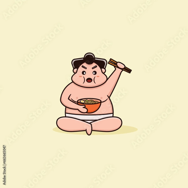 Obraz cute character sumo eating noodle