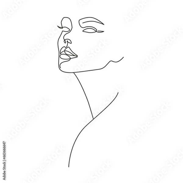 Fototapeta Abstract Woman Face Line Art Drawing. Female Face Silhouette One Line Drawing. Vector Illustration Minimalistic Style. for Modern Design: Prints, Wall Art, Posters, Social Media. 