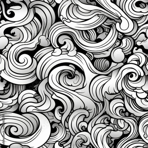 Fototapeta Zentangle doodle abstract black and white repeat pattern