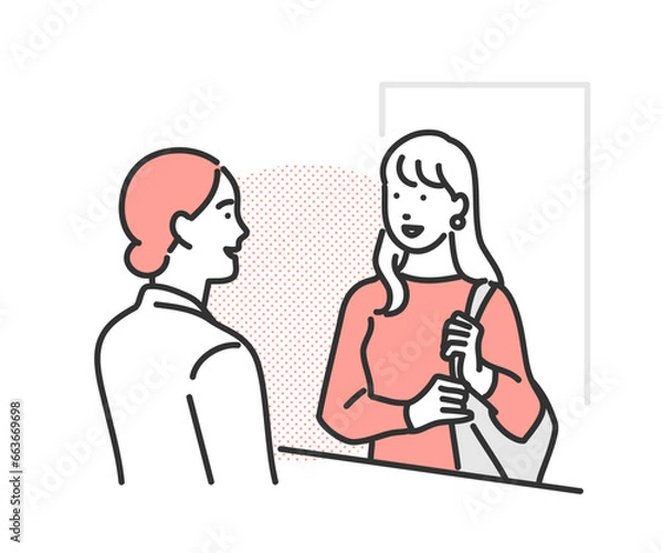 Fototapeta 受付の説明を聞く女性のイメージイラスト素材
