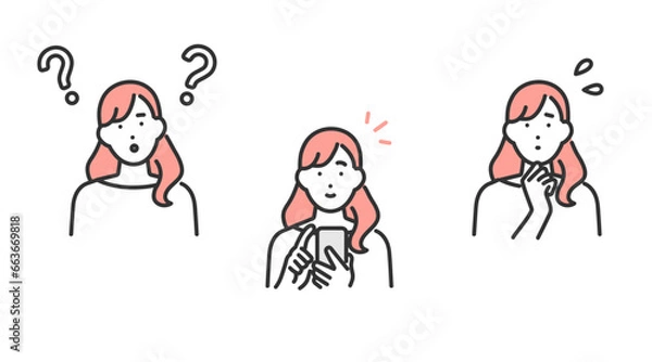 Fototapeta 女性の表情バリエーションアバターイラストセット