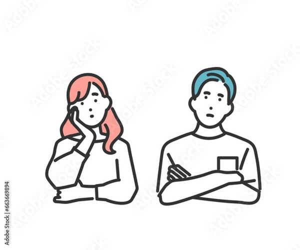 Fototapeta 考える男女のイメージイラスト素材