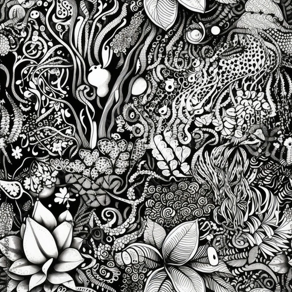 Obraz Zentangle doodle abstract black and white repeat pattern
