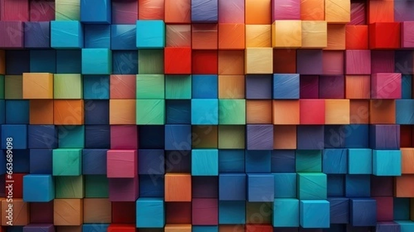 Obraz Streszczenie blokowe drewniane kostki 3D, kolorowa konsystencja drewna dla tła