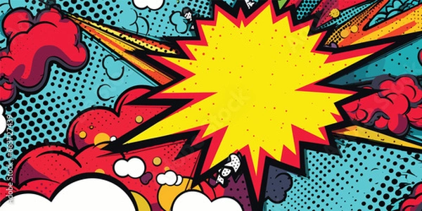 Obraz VIntage retro monochrome comics boom explosion crash bang cover book design with light and dots. Can be used for decoration or graphics. Graphic Art. Vector