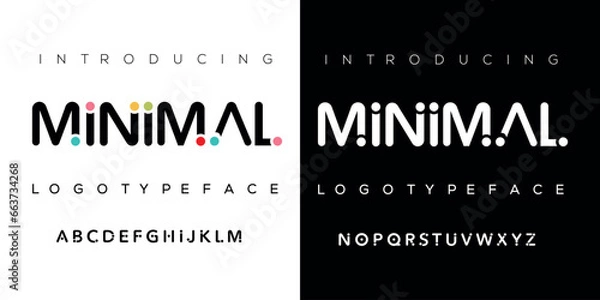 Fototapeta Minimal font creative modern alphabet. Typography with dot regular and number. minimalist style fonts set. vector illustration