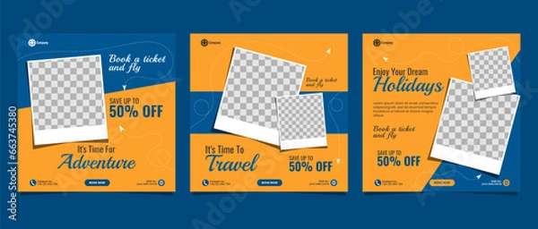 Obraz Travel business promotion web banner template design for social media marketing, tour advertising, banner offer, and and sale promo