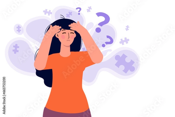 Obraz Memory loss, Alzheimer patients, Suffering from brain disease concept. Vector illustrations for banner, website, landing page, flyer.